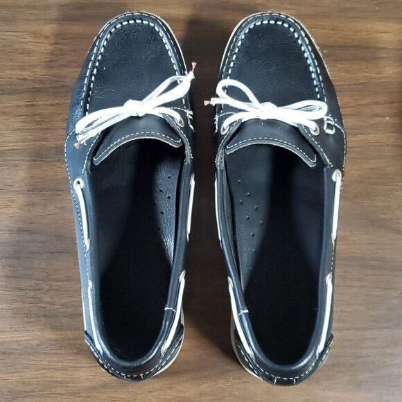 David Richard Ltd x Saks Fifth Avenue‎ Women's Black Leather Boat Deck Shoes 7B - Picture 8 of 9